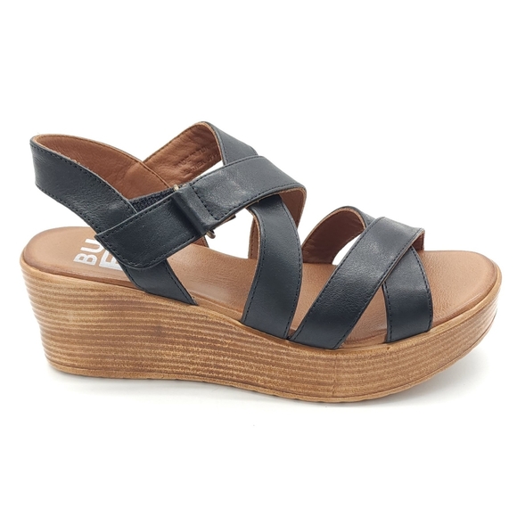 Bueno Nadia Strappy Black Leather Platform Heel Open Toe Sandal Size 6.5-7 EU 37 - Picture 4 of 9